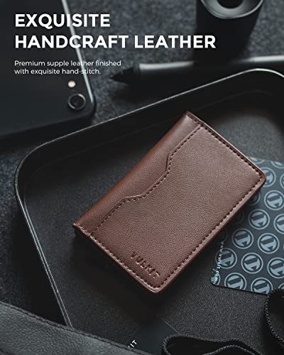 Image of VULKIT Pop up Wallet Credit Card Holder with Leather Slots RFID Blocking Metlal Bank Card Case for Men or Women(Dark Brown)