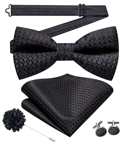 Image of Hi-Tie Bow Ties for Men Pre-Tied Pocket Square with Cufflinks Mens Bowtie Sets for Wedding Formal Party