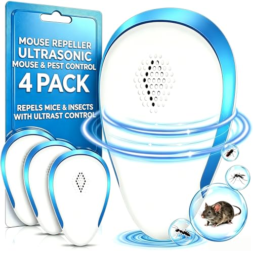 Padonco Ultrasonic Pest Repeller Plug In 4 Pack Mouse Repeller for Home Flat Garage & Office Rodent Control for Mice Rats Repels Ants Spiders Mosquitoes Safe for Pets & Children (Blue)