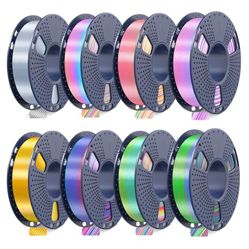 Image of JAYO 3D Printer Filament Bundle, PLA Silk Filament Bundle Multicolor, Shiny Silk PLA Filament 1.75mm, Fast Color Change Rainbow, 250g Spool, 8 Rolls, 2kg in Total
