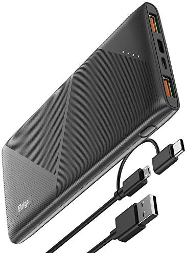 Elrigs Slim Power Bank 10000 PD, USB-C (18W) & 2 USB-A Portable Charger, 10000mAh Power Delivery External Batteries for iPhone 11/Pro/XR/XS, Pixel, Samsung S10, Pixel 3/3XL, iPad Pro 2018, and More
