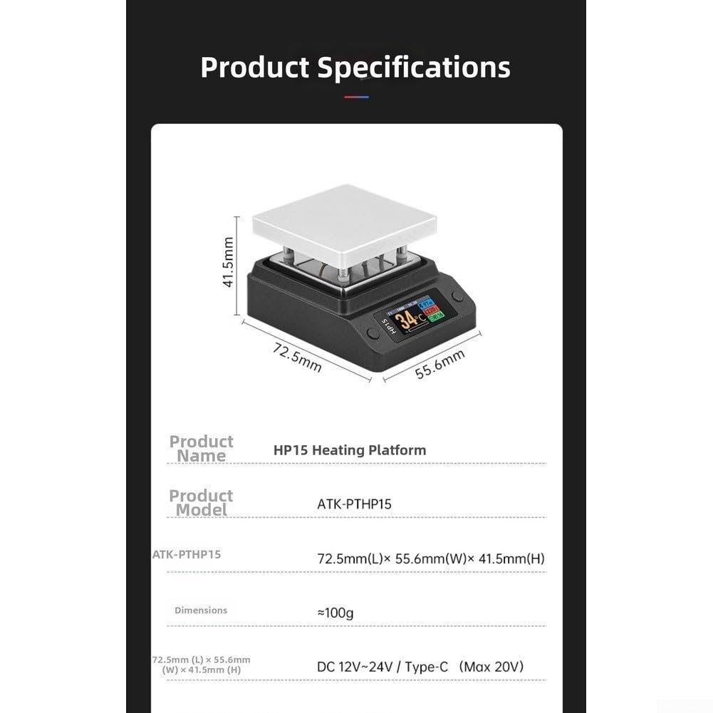 HP15 - Precalentador de placa de calefacción de 350 °C, control PID, estación de soldadura inteligente, pantalla LCD, herramienta de reparación portátil, 72 x 55 mm