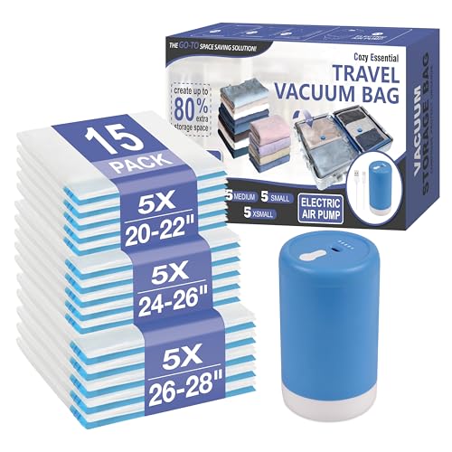 Cozy Essential Travel Vacuum Storage Bags with Rechargeable Cordless USB Pump, Space Saver Bags for...