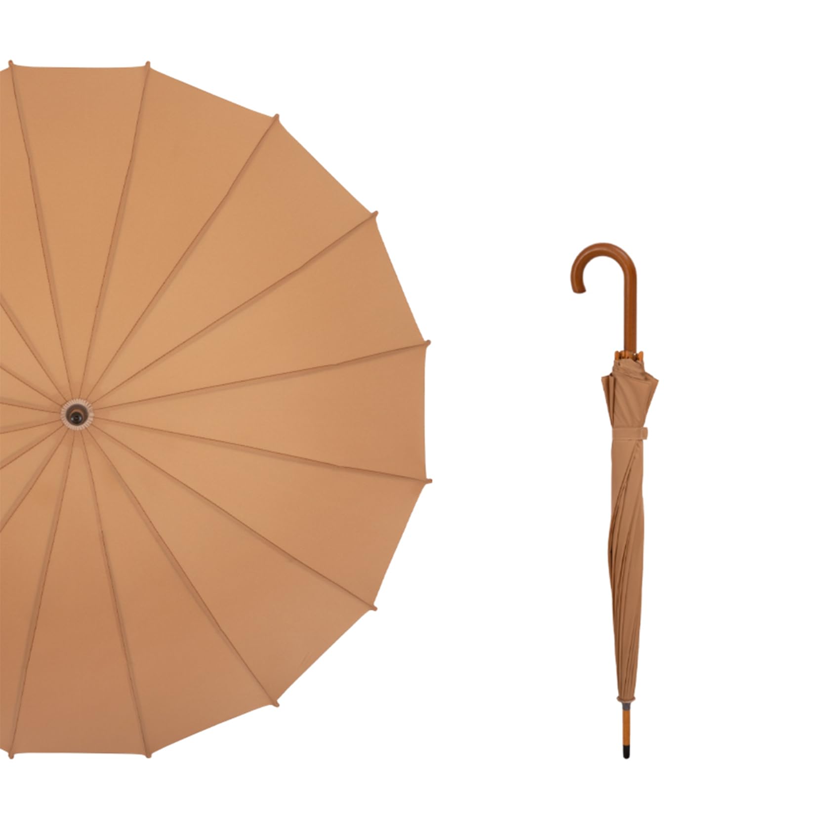 JDJUBOA 40 Inch Wooden J Handle Golf Umbrella Windproof Classic Stick Wedding Cane Umbrellas, 16Ribs Arc Vintage Wood Handle Umbrella,Auto Open Cane Hook Handle for Men Wome(Brown)