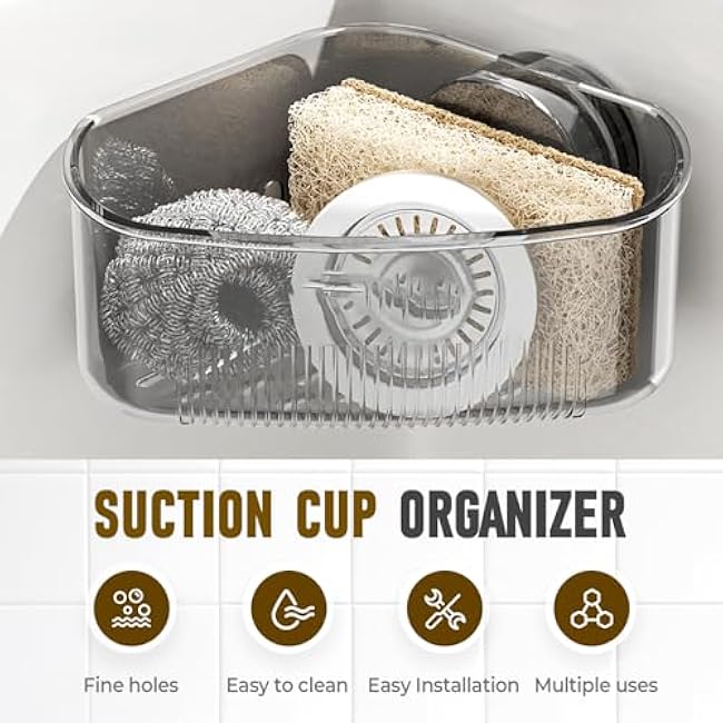 Suction Cup Corner Sink Caddy Rack, 2025 Suction Cup Storage Holder, Movable Sink Storage Rack Shower Shelf, No-Drill Wall-Mounted Shelf for Kitchen Shower (MIXED,2PCS)