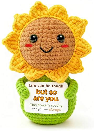 Krinisou Thinking of You Encouragement Gift for Women Crochet Sunflower Life Can Be Tough But So are You Uplifting Emotional Comfort & Cheer-Up Support Gift for Friend or Coworker