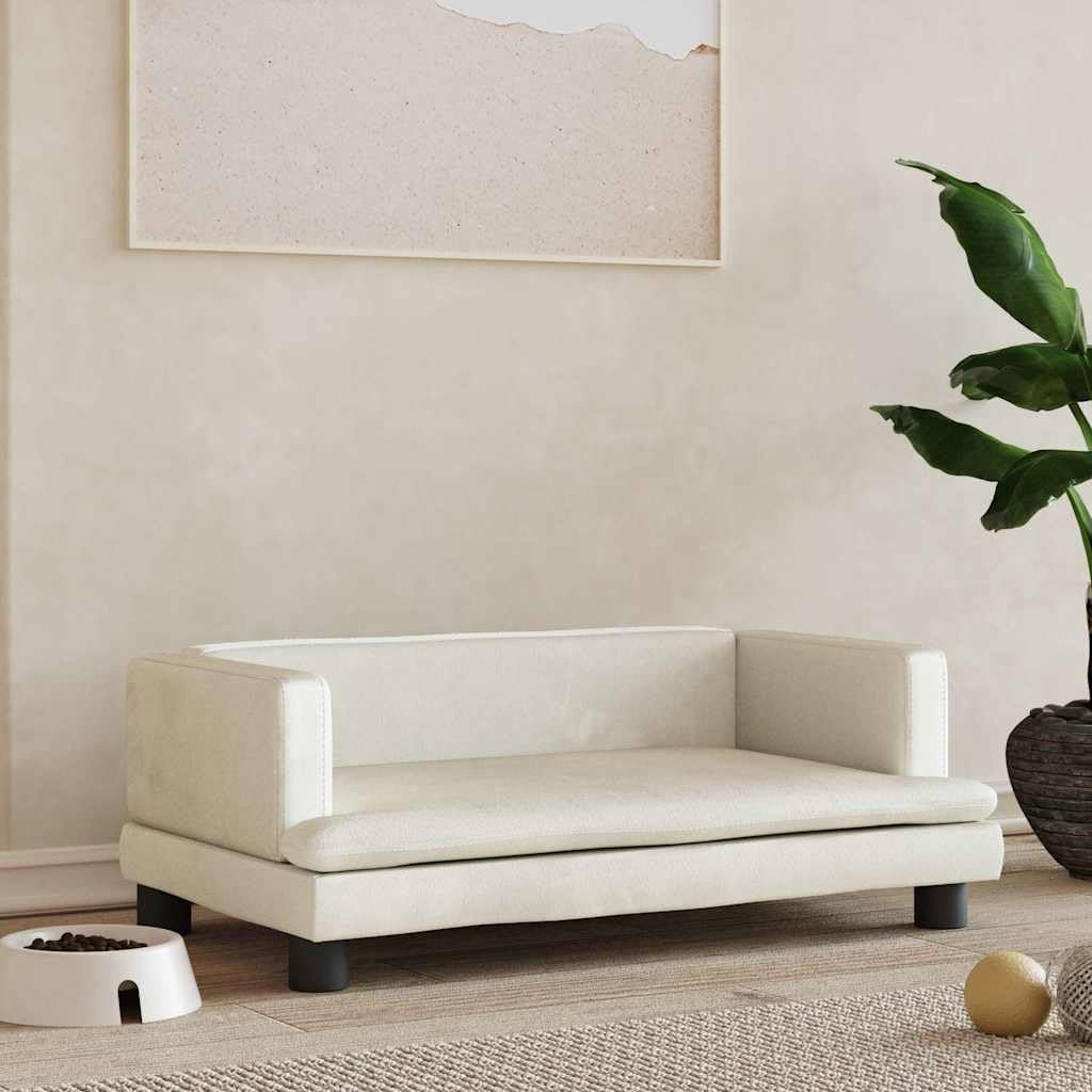 Cuccia per cani in velluto color crema, 80 x 45 x 30 cm, con morbida schiuma, bordo antiscivolo, accogliente e delicata sulle articolazioni, ideale come cuccia per cani, letto per animali