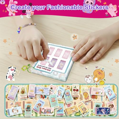 Image of PATPAT 120 Pcs DIY Sticky Rolls Bracelet Kit, Fun Sticker Roll Bracelet for Girls Stylish with 120 Mini Stickers, Assorted Beads & Charms, Friendship Bracelet Making Set Birthday Gift for Kids