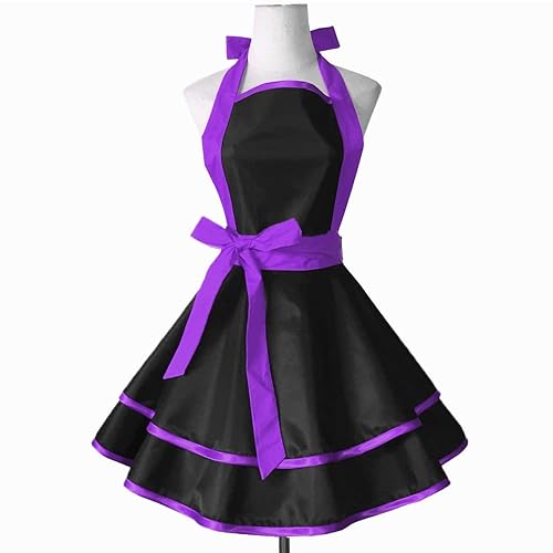 Violet Mist Cute Retro Aprons for Women Ladies Sexy Vintage Aprons Black Pink frilly Apron Cooking Kitchen 50s Vintage Waterproof Apron for Housewife Waitress Mother’s Gift - Blue-b