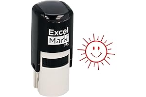 Happy Sun Teacher Stamp - Self-Inking & Round (Red Ink)