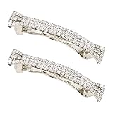 lasenersm Hair Clip, 2 Pieces Hair Accessory with Three Row Rhinestone Crystal, Hair Barrette Clip for Girls and Women, 2.75 in Length, Silver