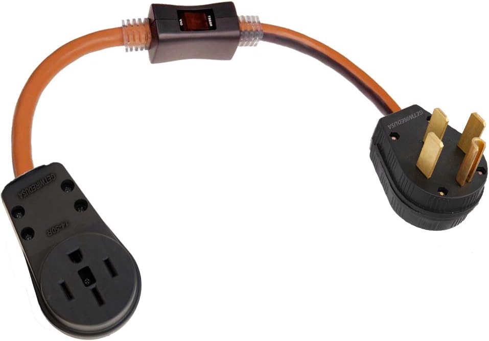 14-50 in-Line ON & Off Switch, 14-50P Male Plug 14-50R Female Receptacle Outlet Power Cut Off, 3-Pin Electrical Disconnect Kill Switch 10-AWG NEMA UL-FX-6-14-50-S