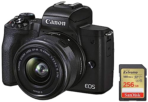 Image of Canon M50 Mark II 15-45mm f3.5-6.3 is STM Digital Zoom Camera (Black) & SanDisk Extreme SD UHS I 256GB Card for 4K Video for DSLR and Mirrorless Cameras 180MB /s Read & 130MB /s Write