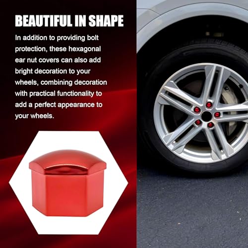 Image of Shakas 20 PCS 17 mm Tire Screw Cap, Thickened PP Plastic Rustproof Surface Smooth Hexagonal Hubcap with Extractor Clip Kit, Decorative Tuning Accessory for Most Cars and Motorcycles (Red)