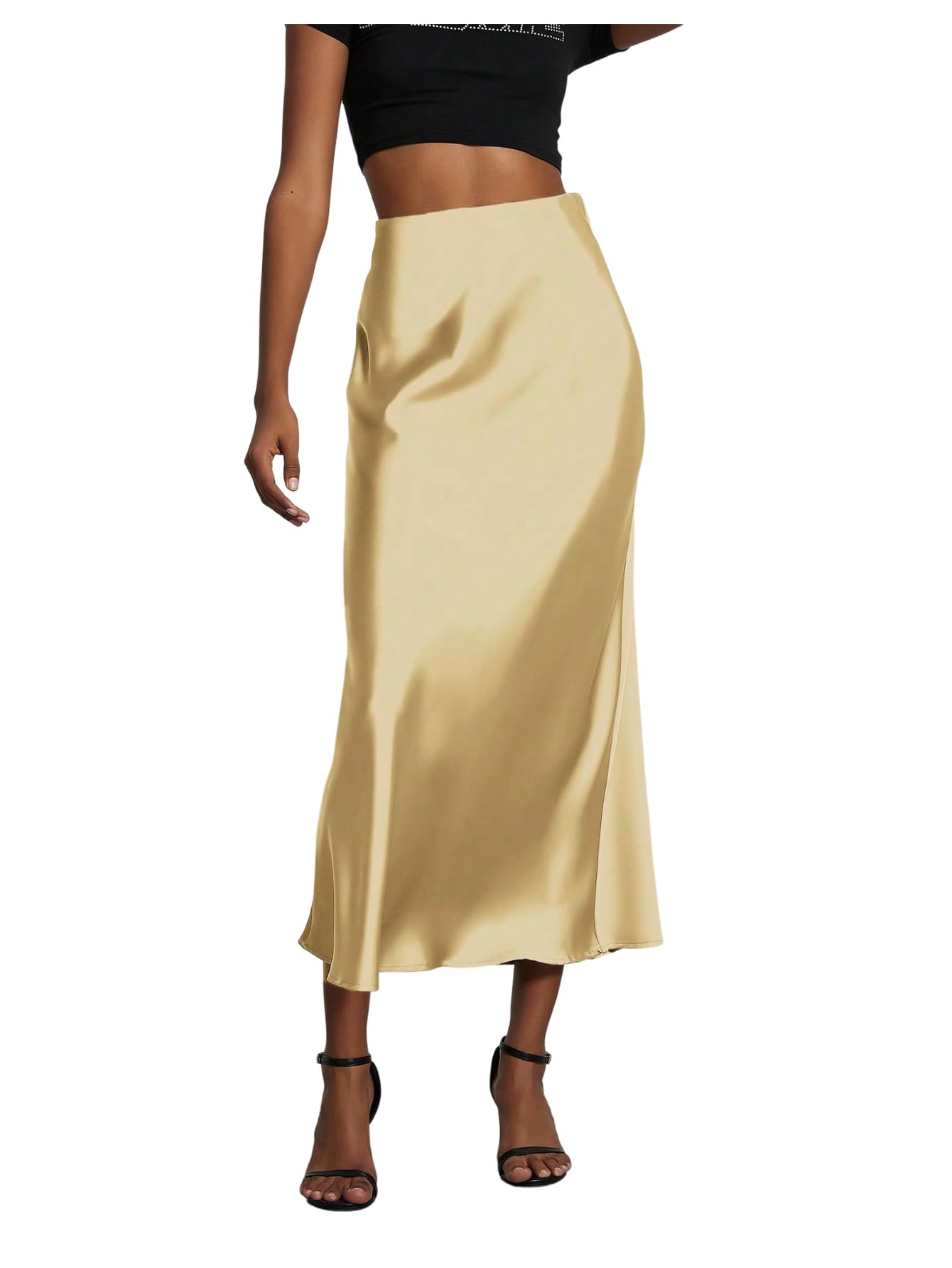 Photo 1 of SOLY HUX Women's Satin Fishtail Midi Skirt Light Yellow Small