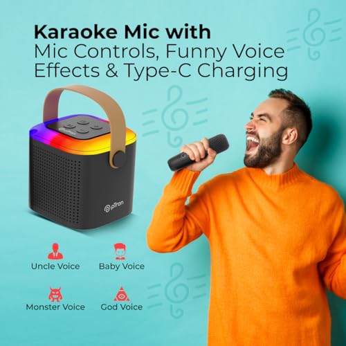 pTron Newly Launched Fusion Tunes 10W Mini Bluetooth Speaker with Wireless Karaoke Mic, 8Hrs Playtime, Vivid RGB Lights, Voice Effects, Multi-Play Modes BT5.1/TF Card & Type-C Charging Port (Black) 4 51lLmZd0HhL