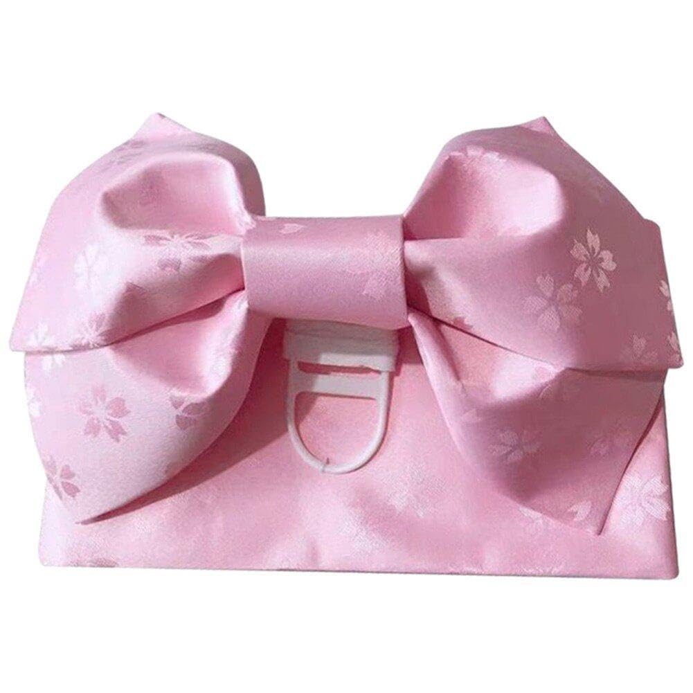 Ceinture nœud papillon rose en satin pour ajuster un kimono de femme