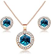 Uloveido Women's Rose Gold Plated Square Cube Crystal Necklace and Stud Earrings Set Wedding Part...