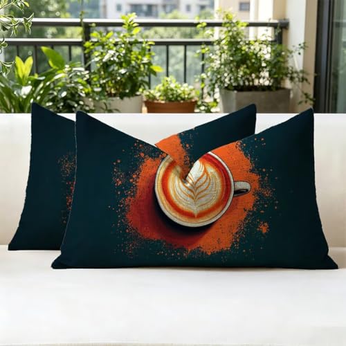 Housse coussin extérieur imperméable 50x70 bleu lin imprimé double face terrasse - 3