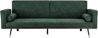 Bravich Jenna Three Seater Sofa Bed - Green. Suede Fabric Low Folding Bed,Click Clack Mechanism. Recliner Couch To Double Bed. Space Saving Furniture For Living Room & Guest Room.