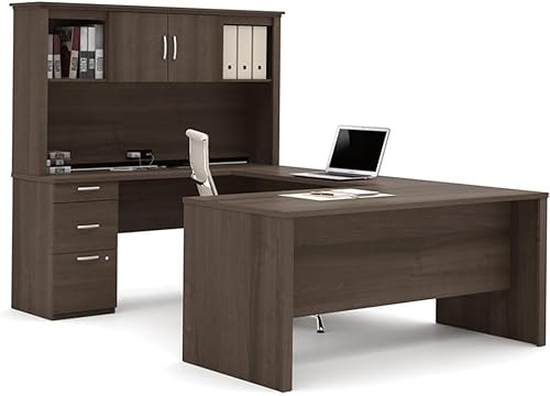 Pemberly Row Escritorio en forma de U de 66" con archivador y estantería en Antigua