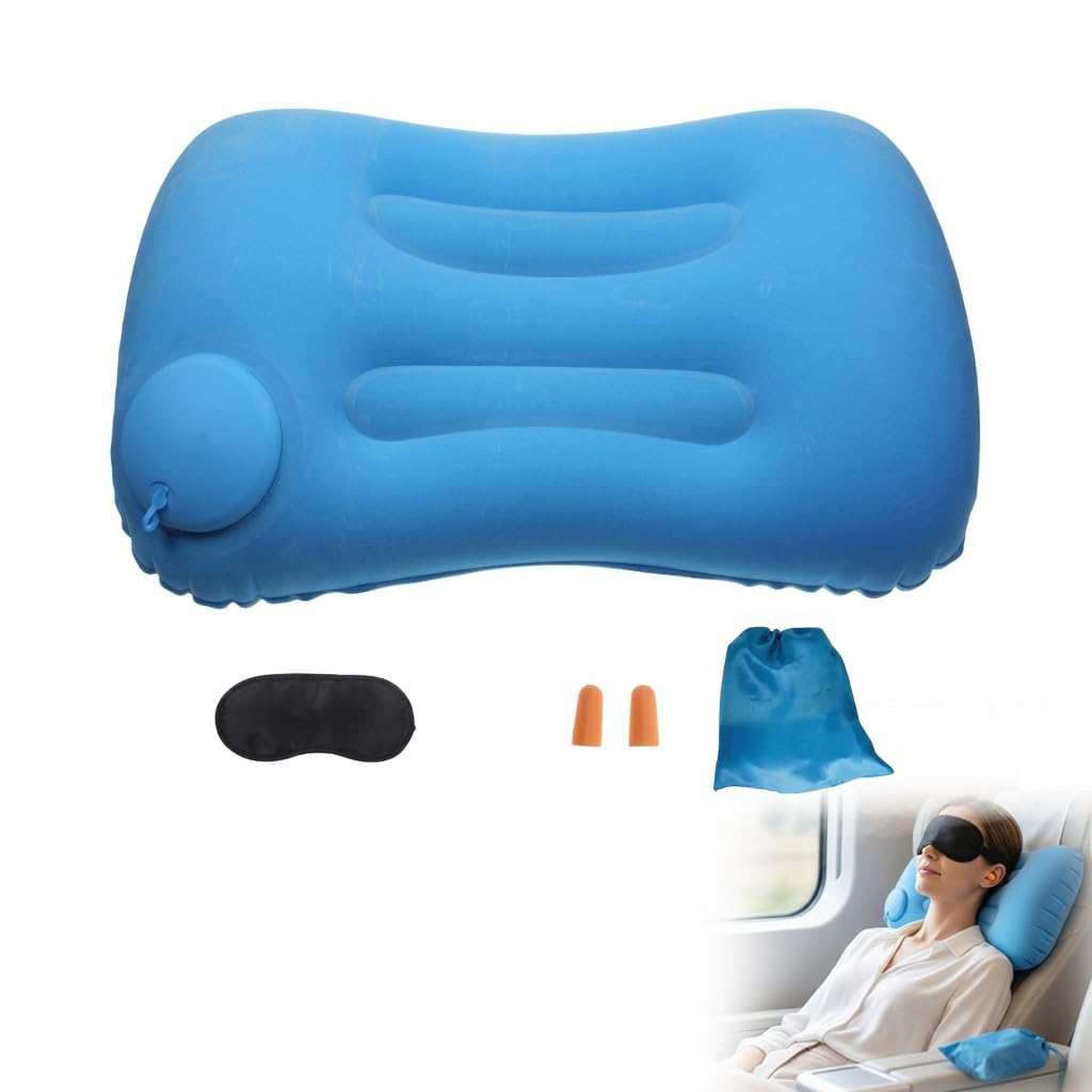 Inflatable Pillows for Camping, Camping Pillows for Adults with Sleep Mask and Earplugs, 48x33cm Lightweight Inflatable Travel Pillows with Storage Bag for Backpacking and Hiking
