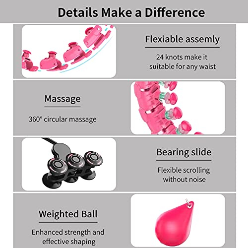 VETUPIC Smart Weighted Hoola Exercise Hoops for Adults Weight Loss (24 Detachable Knots, 3 lb), 2 in 1 Abdomen Fitness Massage, Great for Adults Men and Women