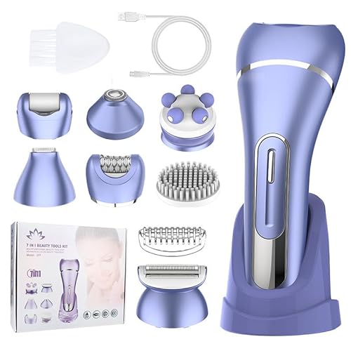7 in 1 Epilatore Elettrico Donna, Depilatore Cordless, Wet & Dry, 2 Velocità, 30 Pinzette Coperte, Luce LED, Depilatore Elettrico per Gambe Braccia Ascelle Bikini Viso