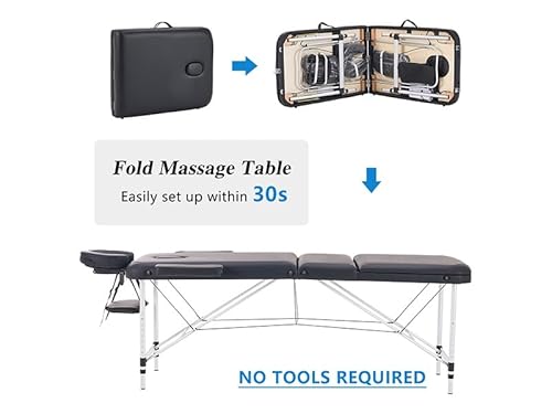 YOUNIKE Massageliege Mobile Klappbar 3 Zonen Höhenverstellbare Massagebank Aluminium mit Kopfstütze & Armlehnen und Tragtasche Massagetisch für Kosmetik Spa Salon Tattoo (Schwarz)