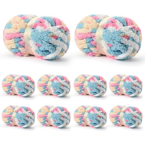 Image of 10 Pack Jumbo Chunky Yarn for Hand Knitting, Fluffy Variegated Chunky Chenille Yarn for Crocheting, 240yds /70.5oz Super Bulky Soft Crochet Baby Blanket Yarn(Candy)