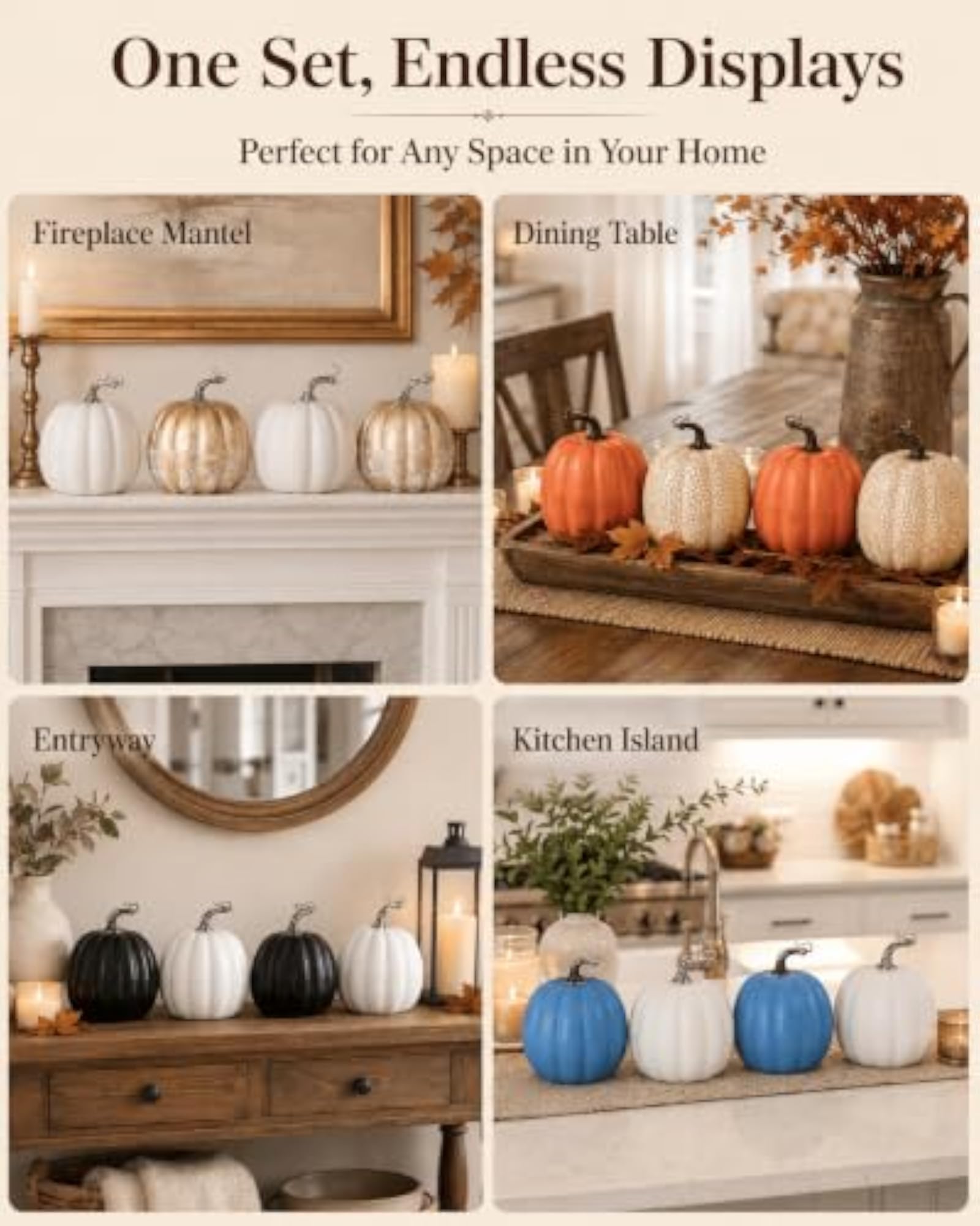 6 Inch Mid Gold Plastic Pumpkins for Fall Decor, 4PCS