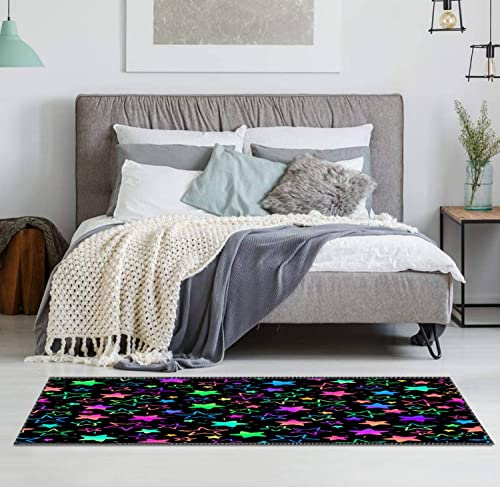 OBIEORNNCFUJ Kids Area Rugs Seamless Background with Bright neon Stars 3D Rugs for Playroom Bedroom Classroom Decor Yoga Mat Non-Slip Floor Outdoor Mat Carpets for Kids 4x6 ft