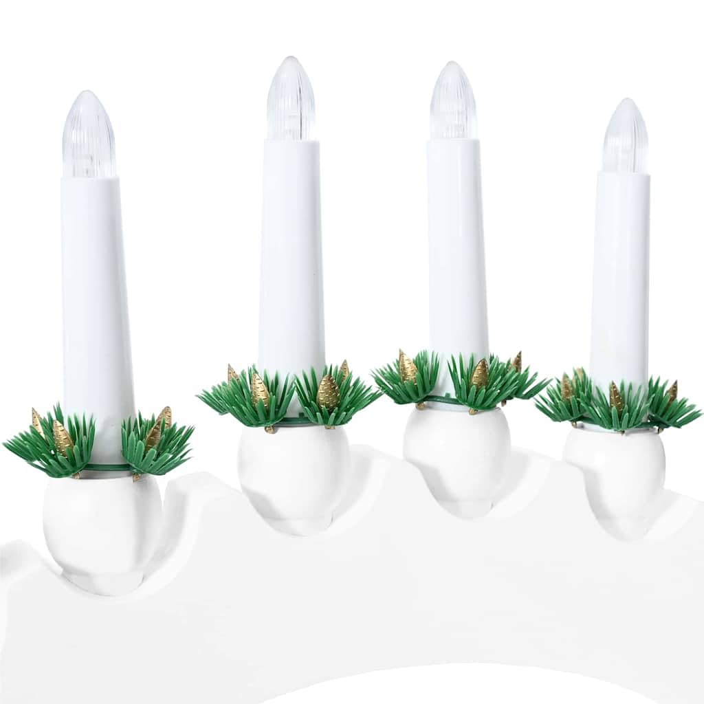 Świecznik bożonarodzeniowy z 10 świecami LED, biały, 47 x 29 cm, z litego drewna sosnowego, zasilany bateriami, do świątecznej dekoracji stołu i parapetu, trwała dekoracja bożonarodzeniowa