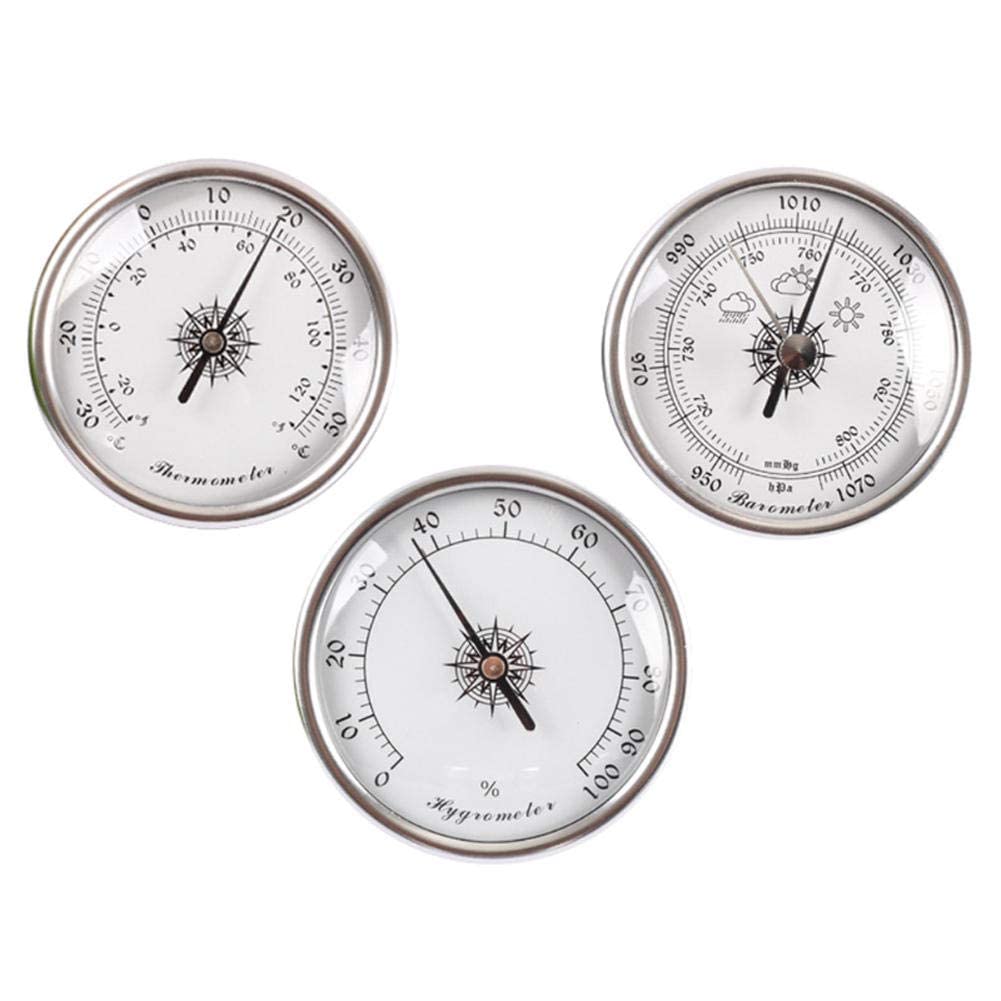 Barometer, Thermometer, Hygrometer, Barometer, Barometer für Zuhause, barometrisches Manometer, 3 Stück/Set analoge Wetterstation, Silber