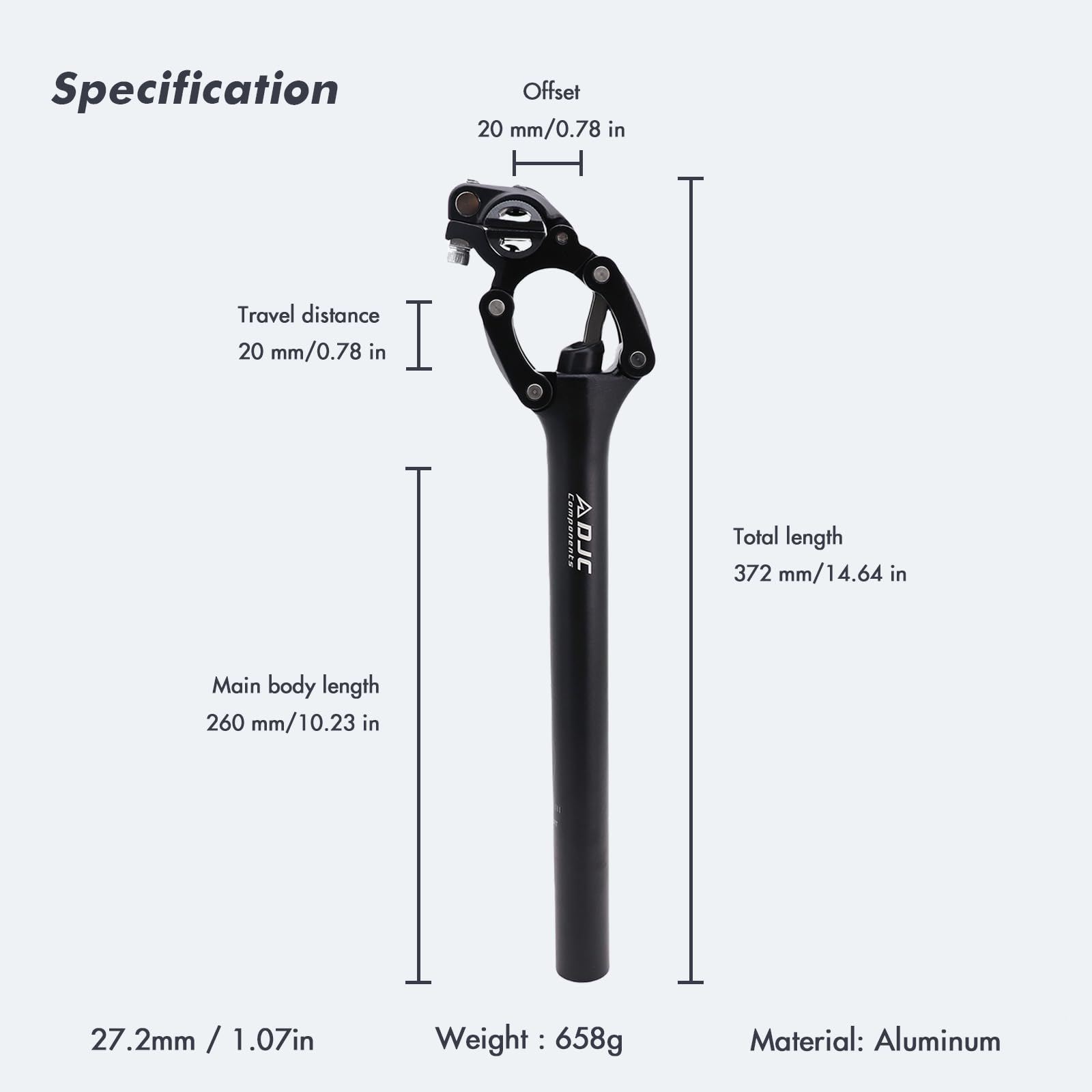 DJC Paralelogramo Fahrrad-Sattelstütze, Stoßdämpfer, Sattelstütze für MTB, Mountainbike, Rennrad, Kies, 27,2 mm, 28,6 mm, 30 mm, 30,4 mm, 30,9 mm, 31,6 mm, 33,9 mm x 350 mm