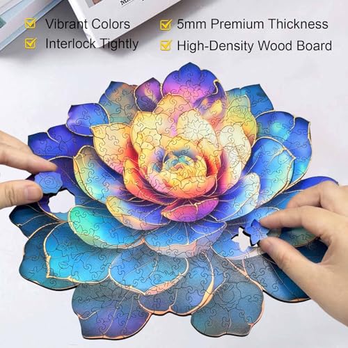 Wooden Puzzle for Adults, Purple Mandala Flower Succulent Wooden Jigsaw Puzzle 200 Piece, Unique Shape Wood Cut Puzzles, Creative Gifts for Mom Women Kids Family Game Night Home Wall Art Decor 11*10in — view 3