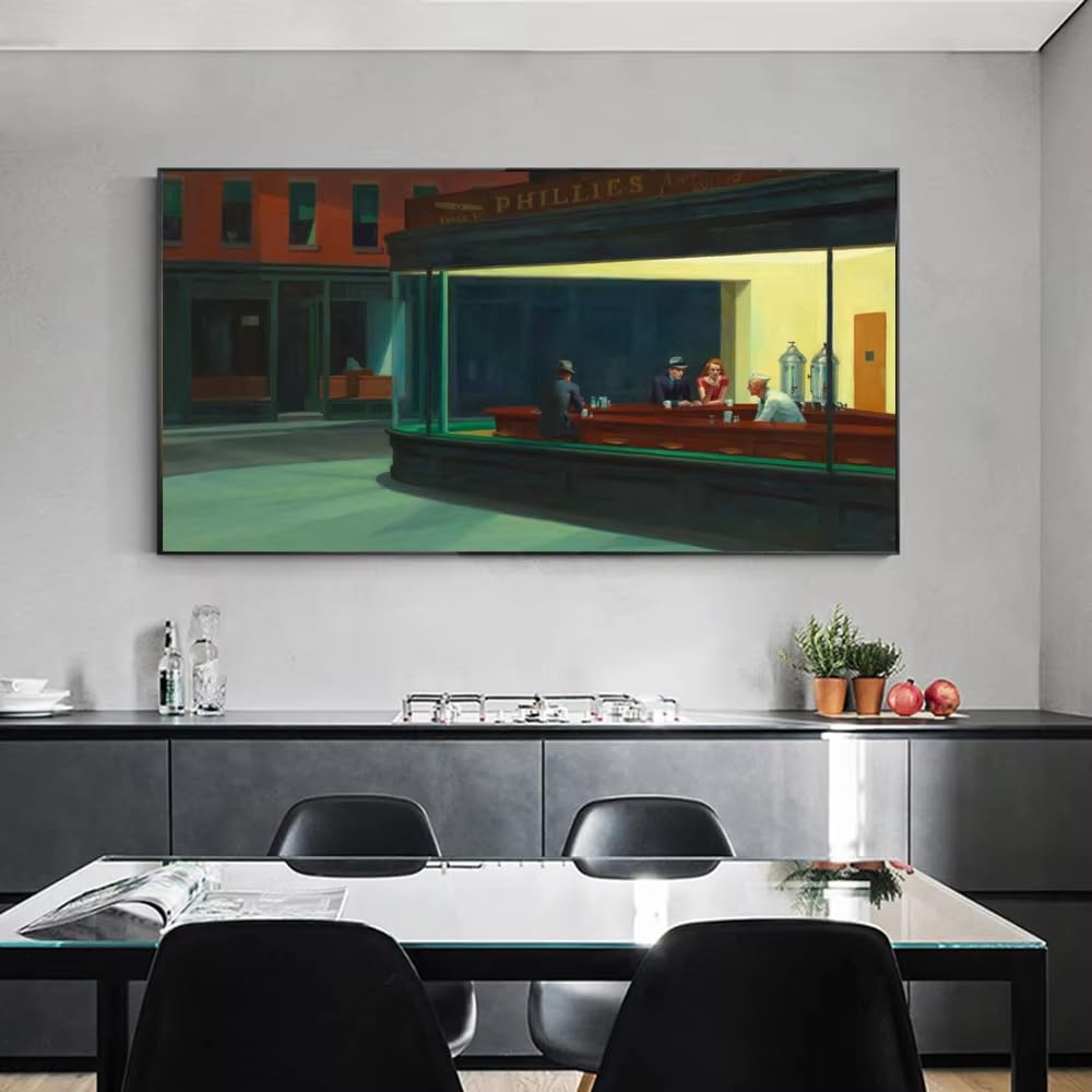 IHHGNB Nighthawks by Edward Hopper Famous Paintings Wall Art Posters and Prints Canvas Wall Pictures Artwork for Living Room(75x150cm(30x59in)/No frame)