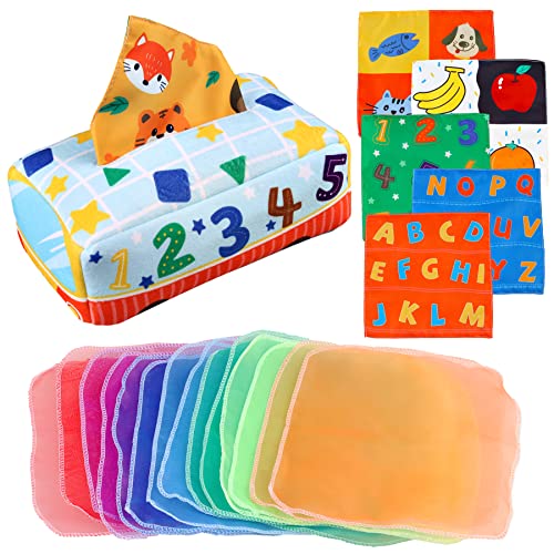 Image of Baby Sensory Tissue Box Toy - Montessori Toys for Babies 0 6 9 12 18 Month - Infant Gifts for 1 2 3 One Year Old Boy Girl - Newborn High Contrast Crinkle Toys Toddler Educational Learning Activities