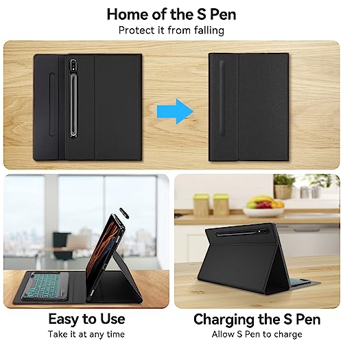 Image of SENGBIRCH Keyboard Case for Samsung Galaxy Tab S8 Ultra (14.6 inch, 2022 Release), Backlit Magnetically Detachable Keyboard, Smart Stand Cover with S Pen Holder, Auto Sleep /Wake, SM-X900 /X906, Black