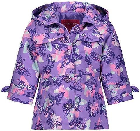 LONDON FOG Baby Girls' Li'l Lightweight Trench Dress Coat Jacket, Electric Violet Butterfly, 12MO