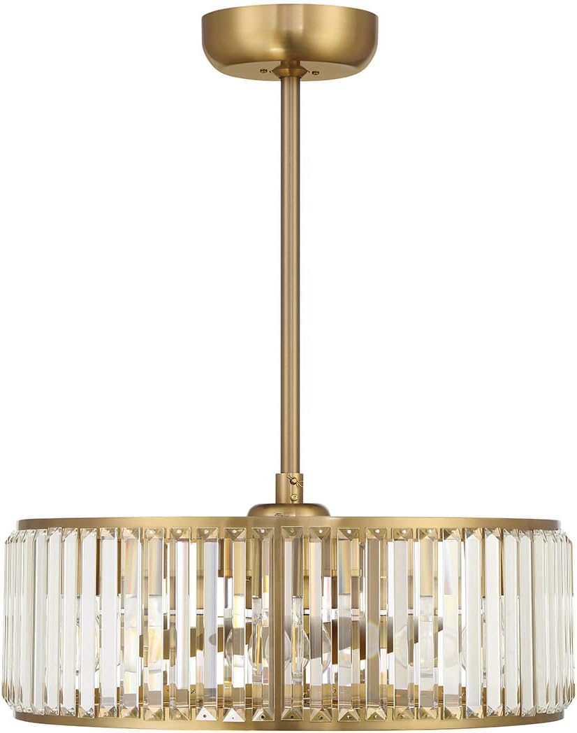 Savoy House 23-FD-245-322 Janus Fandelier Luxe Crystal Drum Chandelier Ceiling Fan with Light and Remote, 6-Light 48 Total Watts, 10" H x 23" W, Warm Brass