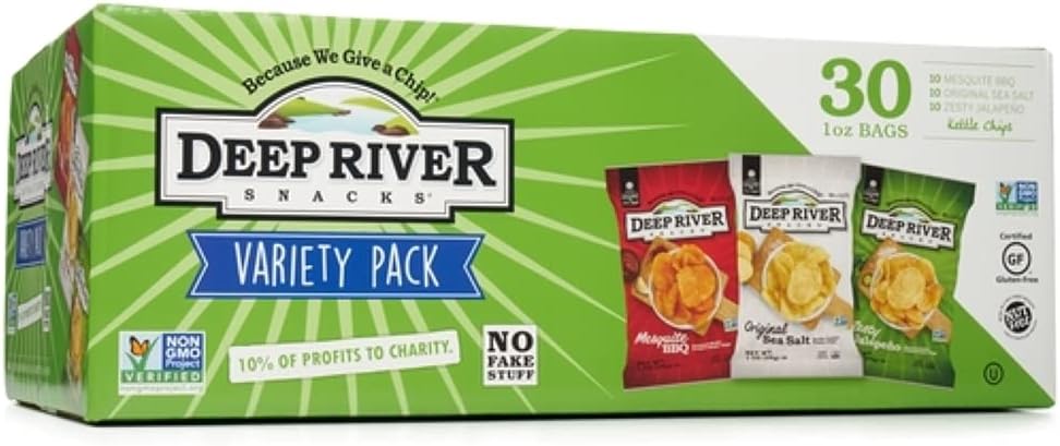 Deep River Snacks Kettle Cooked Potato Chip Variety Pack, Non GMO, Pack of 30