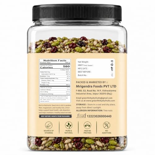 Image of PrettyNutty Super Seed Protein Mix 250gms| Roasted Edamame, Chia, Flax, Pumpkin, Sunflower & Watermelon Seeds with Cranberries