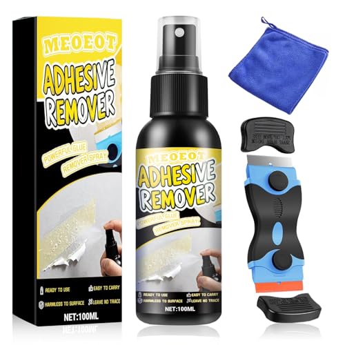 Meoeot Dissolvant Colle, Decolle Etiquette, Spray de Décapant Adhésif, Dissolvant D'adhésif, Élimination Rapide des Étiquettes et les Résidus de Colle,...
