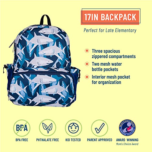 Wildkin 17 Inch Kids Backpack For Boys & Girls, Features Three Zippered Compartment With Interior & Side Pockets Backpacks, Perfect For School & Travel Backpack For Kids (Sharks) #TOP1
