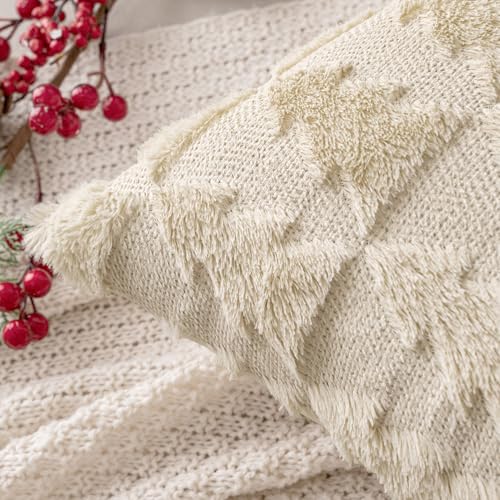 MIULEE Christmas Cushion Covers Pack of 2 Embroidery Fluffy Soft Faux Fur Decorative Throw Pillow Cover Decoration for Sofa Bedroom,18 x 18 Inches,Plush Christmas Tree Pattern,Beige - Image 3