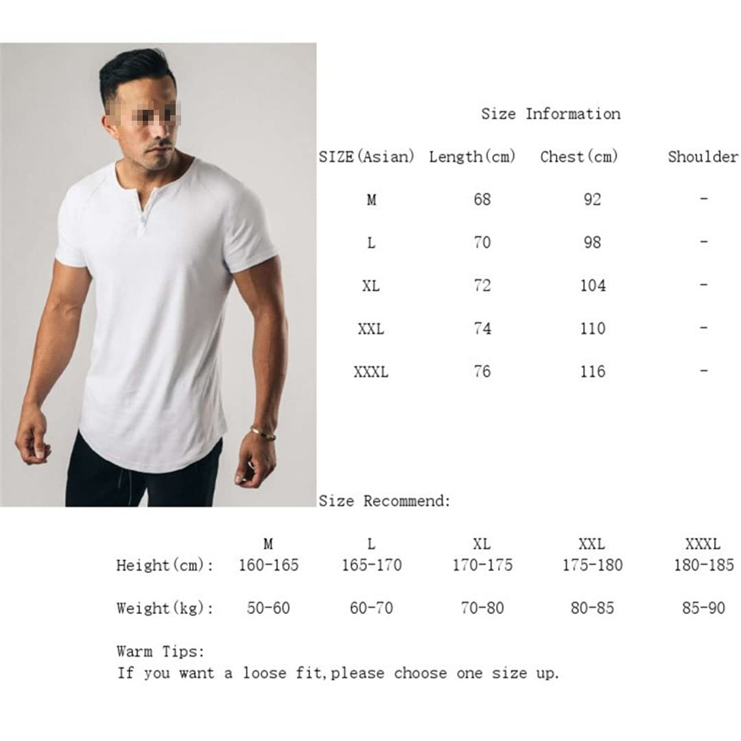 Camisetas de manga corta para hombre, estilo casual, ajustadas, cuello en V, estilo Henley, blanco, XL