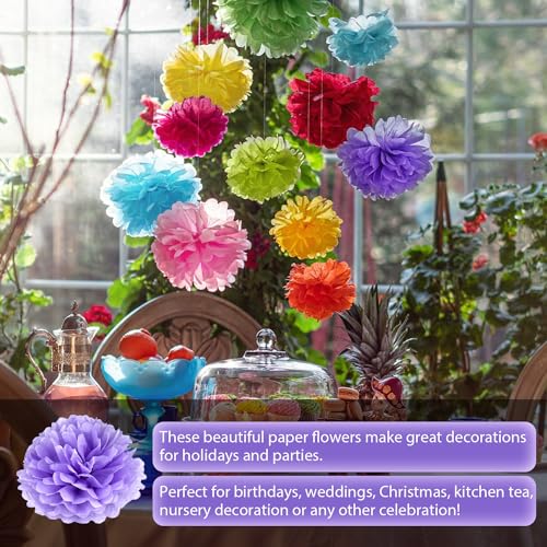 Qimoo 20pcs Light Purple Paper Pom Poms Decorations, DIY Decorative Tissue Paper Pom-poms Flowers Ball for Party Wedding Outdoor Decoration - Thumbnail 4