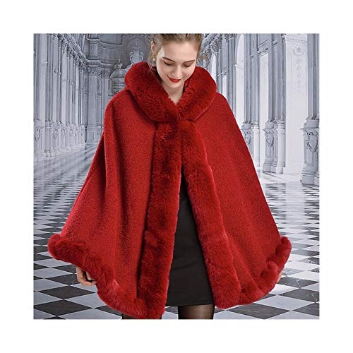 HUAJIANGHU Echarpes Hiver Cape Femmes Poncho avec Capuche Big Long Manchette Ponchos Capes Cardigan Manteau Plus Size Châle Cape (Color : Burgundy, Size : One Size) Cover