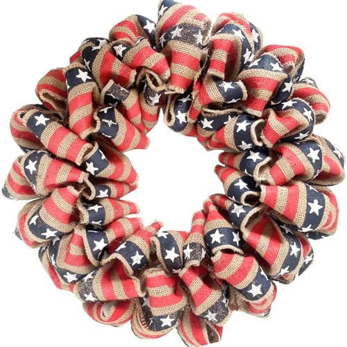 egolot 13 Inch Patriotic Burlap Wreath for Front...
